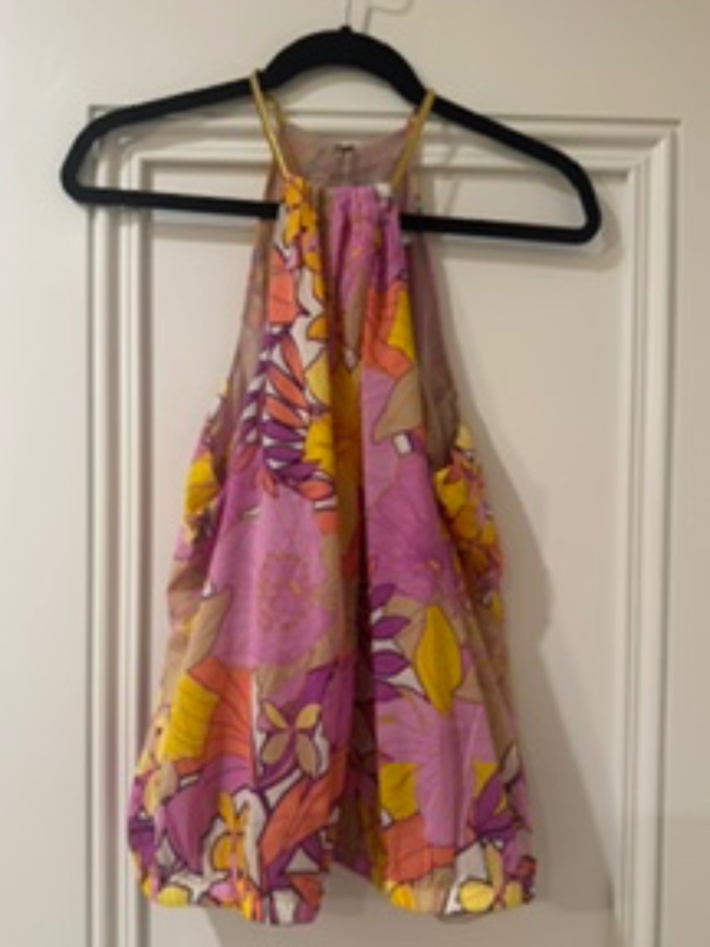 NWT!  Trina Turk $1Key West Silk Halter with gold straps, Medium- SO FLATTERING!